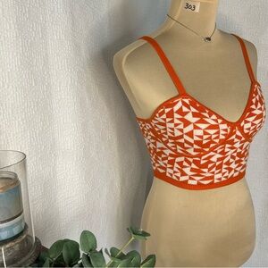 Future Collective Kahlan Barfield Orange & White Knit Cropped Tank Top XS
